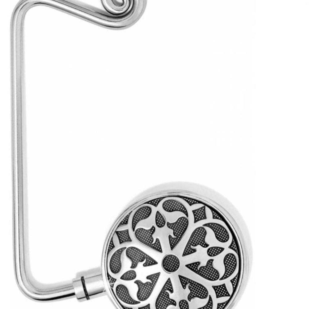 Brighton Ferrara Handbag Hook with intricate scroll design and fabric case.